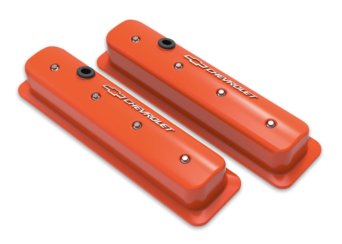 SBC Muscle Car Valve Covers w/Holes Orange