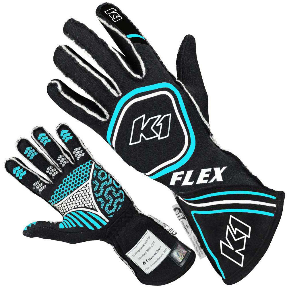 Glove Flex Medium Black / Flo Blue SFI / FIA