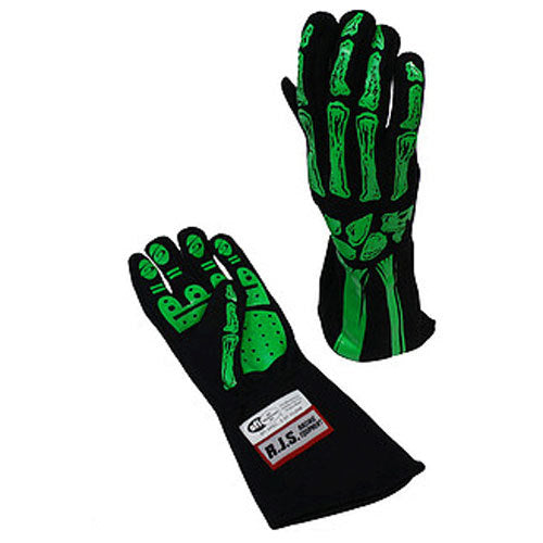 Single Layer Lime Green Skeleton Gloves Large
