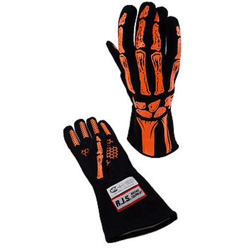 Double Layer Orange Skeleton Gloves Large